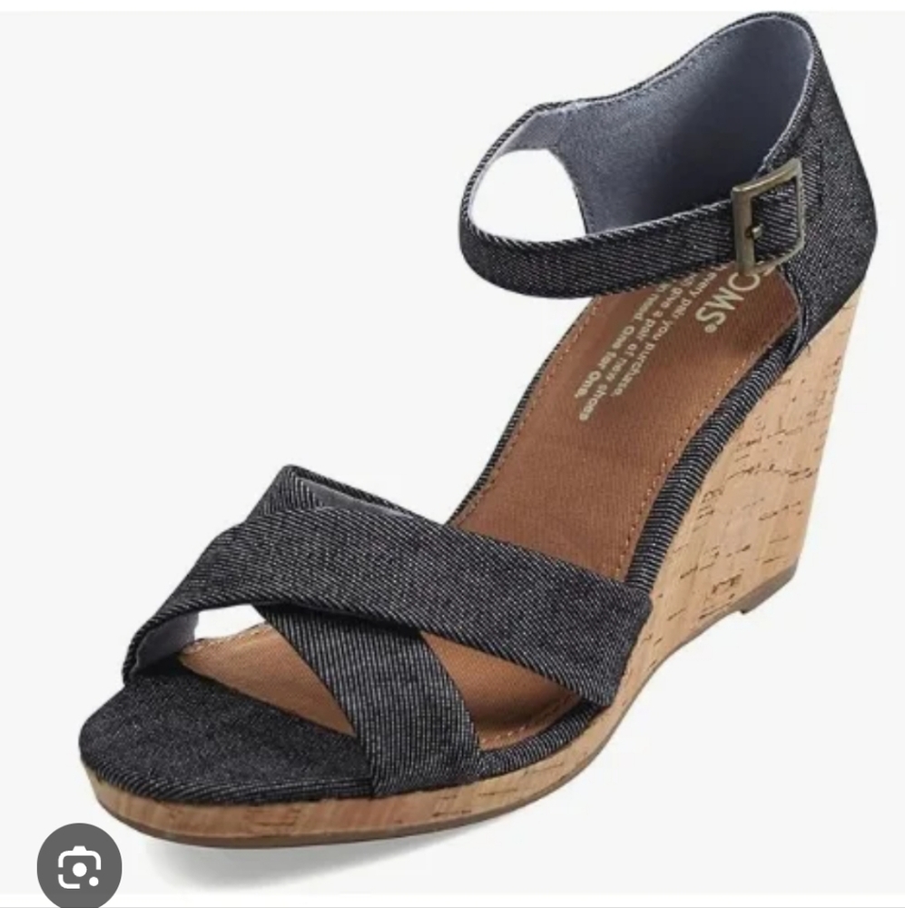 Toms Sienna Dark Denim Wedge Sandals